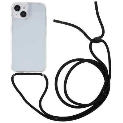 Pour iPhone 14 6.1 pouces Coque de protection arrière transparente en TPU+acrylique avec dragonne réglable - Noir