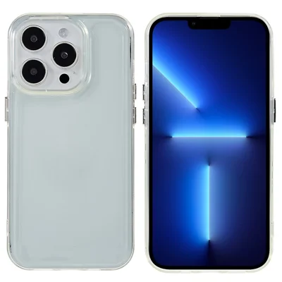 For iPhone 14 Pro Max 6.7 inch TPU Electroplating Buttons Phone Case Anti-Drop Protective Cover - Transparent