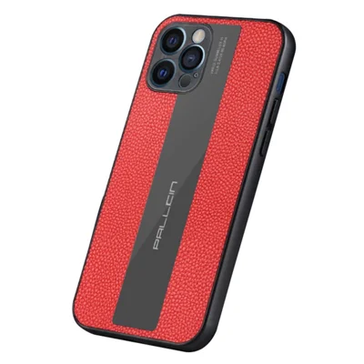 For iPhone 14 Plus Protective Case Anti-scratch Phone Cover Genuine Leather+TPU Phone Case - Red
