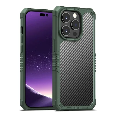 Drop-Proof Case for iPhone 14 Pro Max 6.7 inch Protective Cover TPU+PC Carbon Fiber Anti-Fingerprint Phone Case - Green