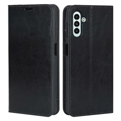 For Samsung Galaxy A13 5G / A04s 4G (164.7mm) Crazy Horse Texture Genuine Cow Leather Cover Magnetic Absorption Stand Wallet Phone Case - Black