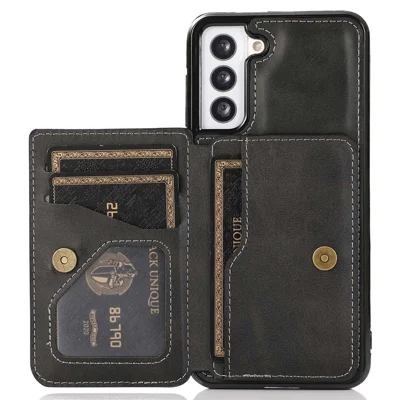 Für Samsung Galaxy S22 + 5g-karten-slots Design Telefon Kickstand Hülle PU Leder + TPU Drop-proof-deckungsunterstützung Magnetischer Autohalter - Schwarz