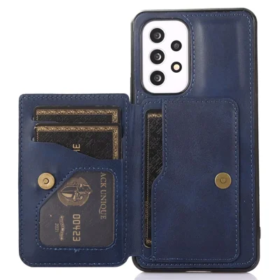 For Samsung Galaxy A53 5G Phone Shockproof Case PU Leather + TPU Card Holder Kickstand Design Back Cover Support Magnetic Car Mount - Blue