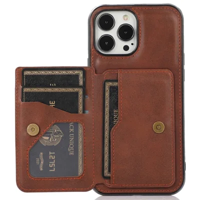 For iPhone 14 Pro Max 6.7 inch Card Slots Phone Kickstand Case PU Leather + TPU Anti-scratch Anti-drop Cover with Magnetic Car Mount Metal Sheet - Coffee