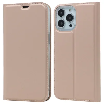 For iPhone 14 Pro 6.1 inch PU Leather Card Holder Case Magnetic Adsorption Phone Stand Cover Shell - Rose Gold