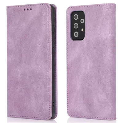Futerał skórzany z portfelem i zamkiem magnetycznym przeciwudarowy z podstawką dla Samsung Galaxy A32 5G / Galaxy M32 5G - fioletowy