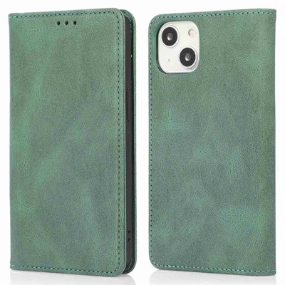 For iPhone 14 Plus Anti-Drop Phone Case Magnetic Closure PU Leather Cover Scratch Resistant Wallet Stand Shell - Green