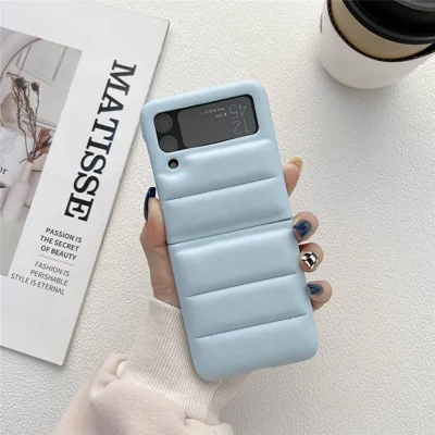 For Samsung Galaxy Z Flip3 5G Soft Touch Lightweight Down Jacket Cover PU Leather Coated PC Shockproof Protective Case - Blue