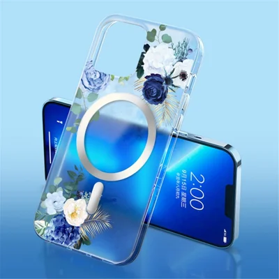Flower Series for iPhone 14 6.1 inch Compatible with MagSafe Wireless Charging Phone Cover Flower Pattern Printing Matte TPU + PC Case - Orchid