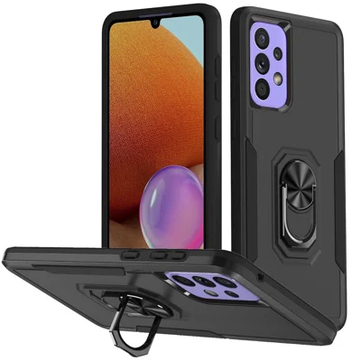 For Samsung Galaxy A33 5G PC + TPU Phone Protective Case Rotating Ring Kickstand Anti-drop Back Cover Support Magnetic Car Mount - Black / Black
