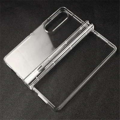 For Samsung Galaxy Z Fold4 5G Transparent Folding Phone Case Wear-resistant Anti-fall Cover with Pen Holder