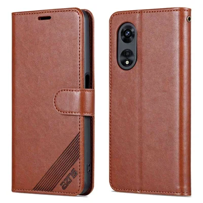 AZNS Anti-fall Flip Wallet Case for Oppo A97 5G, Full Protection PU Leather Phone Cover Shell with Adjustable Stand - Brown