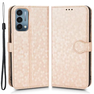 For OnePlus Nord N200 5G Folio Flip Wallet Case Dot Pattern Imprinted PU Leather Stand Well-protected Cover - Rose Gold
