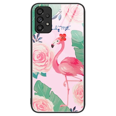 For Samsung Galaxy A53 5G Tempered Glass Pattern Printing Slim Case Hard PC Soft TPU Anti-Scratch Cover - Bird