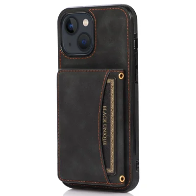 Per iPhone 14 6.1 pollici Custodia per telefono cellulare Design portafoglio pieghevole Rivestimento in pelle TPU posteriore - Nero