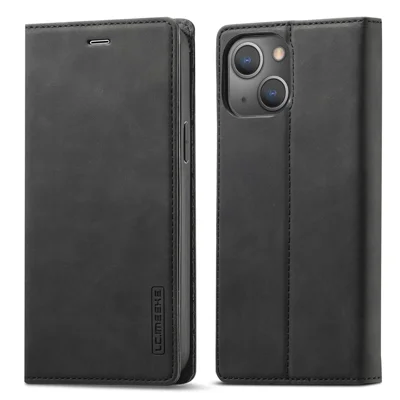 LC.IMEEKE voor iPhone 14 Plus PU Leather Wallet Folio Flip Case Magnetische Auto-aangetrokken Standhoes - Zwart