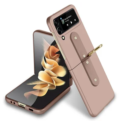 For Samsung Galaxy Z Flip4 5G Ultra Thin Rubberized Folding PC Phone Case Cover with Finger Ring Holder - Gold