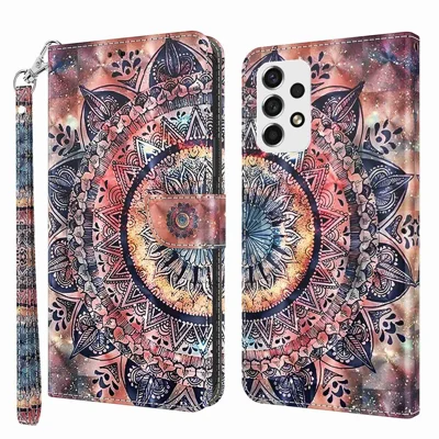 For Samsung Galaxy A53 5G 3D Anti-scratch Pattern Printing Phone Case PU Leather Magnetic Clasp Wallet Stand Flip Cover with Strap - Colorful Mandalas