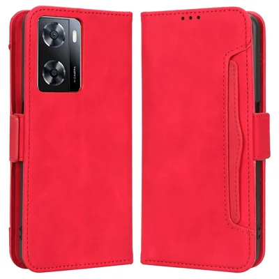 Anti-scratch Phone Cover For Oppo A57 4G / A57s 4G / A57 (CPH2387) (Taiwan Version) PU Leather Phone Flip Wallet Case with Multiple Card Slots - Red