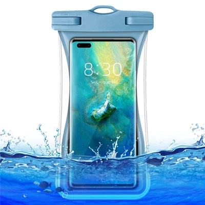 TPU Waterproof Bag for Under 7.2-inches Mobile Phone Beach Pool Phone Dry Bag with Floating Airbag - Grey Blue