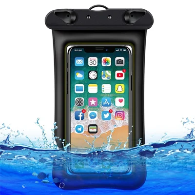 Floating Airbag Waterproof Bag for Under 7.2-inches Cell Phone Beach Pool Phone Dry Bag with Lanyard - Black