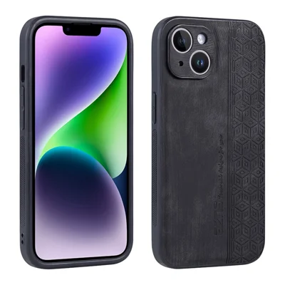 AZNS Protective Back Cover For iPhone 14 Plus, Scratch-resistant PU Leather Coated TPU Mobile Phone Case - Black