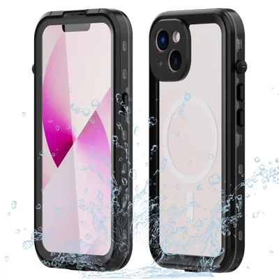 REDPEPPER Dot+ Series для iPhone 14 6.1 дюймов Совместимость с MagSafe Wireless Charging Fall Proof Чехол для телефона IP68 Водонепроницаемый IP6X Пыленепроницаемый Прозрачная задняя гибридная крышка для телефона - черный