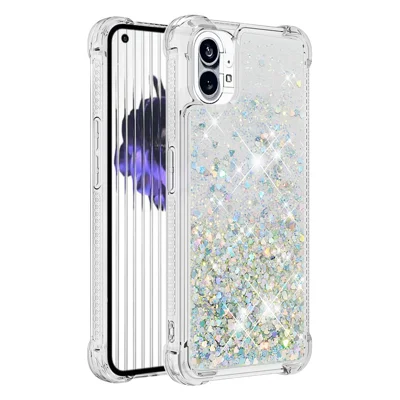 For Nothing Phone (1) 5G TPU Case Glitter Quicksand Shockproof Phone Back Cover - Silver  /  Hearts