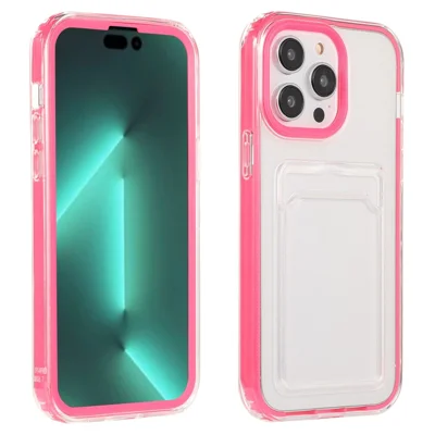 For iPhone 14 Pro 6.1 inch Transparent Back Cover Card Slot Function Soft TPU Phone Shell Case - Rose