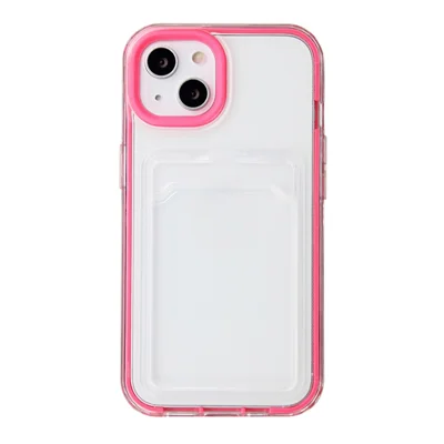 For iPhone 14 6,1 tommer Blød TPU Gennemsigtig Bagside Farvet Ramme Etui med Kortlomme Design - Rose