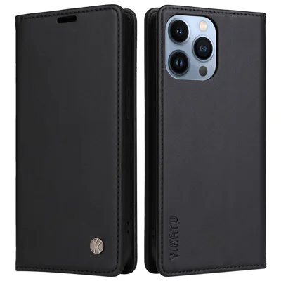 YIKATU for iPhone 13 Pro 6.1 inch YK- 001 Anti-fall Phone Case Magnetic Auto-absorbed PU Leather Flip Wallet Stand Protective Phone Cover - Black
