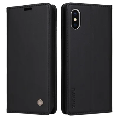 YIKATU Para iPhone X / XS 5.8 polegadas YK- 001 Capa Carteira de Proteção Total Magnética Auto-absorvente de Couro PU Flip Phone Case Stand - Preto