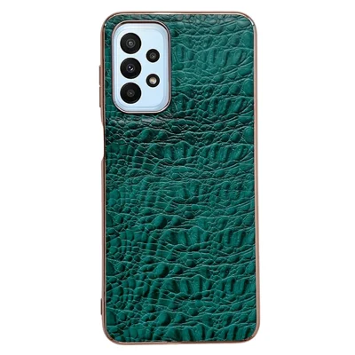 Voor Samsung Galaxy A53 5G Echt Rundleer Coating Hoesje Stootvast TPU + PC Nano Electrolytisch Gegalvaniseerd Frame Beschermlaag - Groen