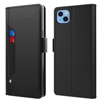 For iPhone 13 6.1 inch Makeup Mirror Anti-scratch Phone Case with Card Slot PU Leather+TPU Magnetic Closure Full Protection Phone Cover - Black