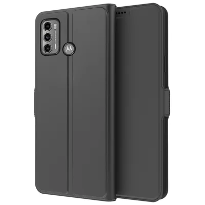 For Motorola Moto G60 Magnetic PU Leather Folio Flip Cover Folding Stand Flip Card Holder Slot Protective Phone Case - Black
