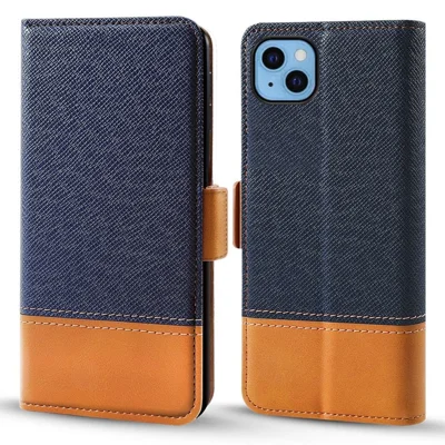 For iPhone 12 / 12 Pro 6.1 inch Magnetic Closure Color Splicing Phone Case Flip Wallet Stand PU Leather + TPU Protective Cover - Blue