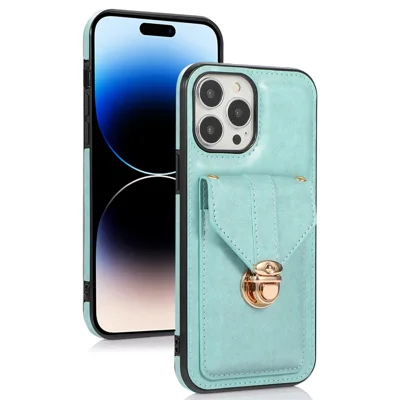 For iPhone 14 Pro Max 6.7 inch Phone Pouch Shoulder Bag Anti-scratch PU Leather+TPU Kickstand Phone Case - Green