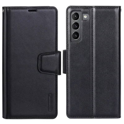 HANMAN Mill-serie telefoonhoesje voor Samsung Galaxy S21 5G PU Leather Folio Flip Cover Anti-val portemonnee telefoonhoesje - Zwart