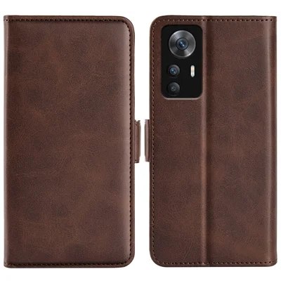 Für Xiaomi Redmi K50 Ultra 5G / 12T 5G Strukturiertes PU-Leder Doppelter magnetischer Verschluss Handyhülle Stoßfest Ständer Brieftasche Folio Klappcover - Braun