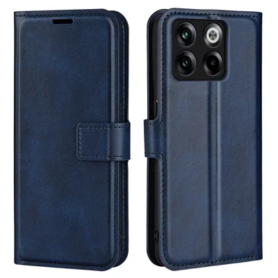 For OnePlus Ace Pro 5G / 10T 5G Square Magnetic Clasp Folio Flip Textured PU Leather Cover Inner TPU Phone Case with Wallet Stand - Blue