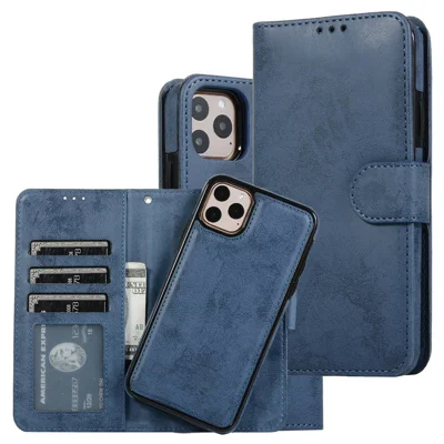 For iPhone 14 Pro Max 6.7 inch Anti-scratch Matte Retro Phone Shell Magnetic Absorption Detachable Inner TPU Case+PU Leather Cover Wallet - Dark Blue