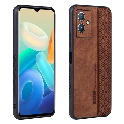 AZNS Para Vivo Y55 5G Slim Protector Trasero PU Cuero Recubierto TPU TPU Anti-drop Mobile Mobile Case - Marrón