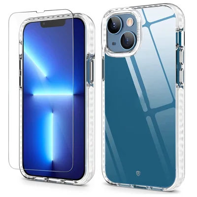 Custodia Trasparente per iPhone 14 6.1 pollici, Cover Antiurto in Acrilico + TPU con Protezione dello Schermo in Vetro Temperato
