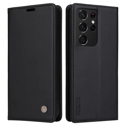 YIKATU YK- 001 for Samsung Galaxy S21 Ultra 5G Anti-scratch Phone Wallet Case Stand PU Leather Magnetic Closure Protective Cover - Black