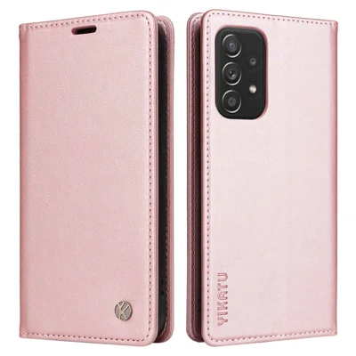 YIKATU Phone Case for Samsung Galaxy A13 4G, YK- 001 Wear-resistant Magnetic Closure Phone Flip Leather Cover Wallet Stand - Rose Gold