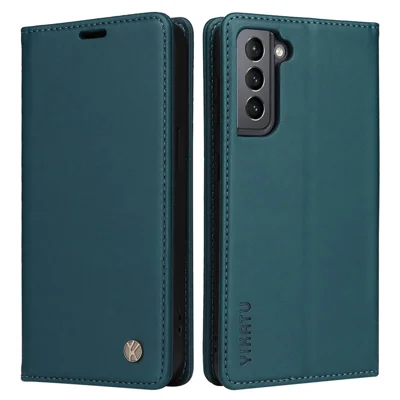 YIKATU Full Protection Phone Case for Samsung Galaxy S21 FE 5G, YK- 001 Magnetic Closure Anti-drop Phone Flip Leather Cover Wallet Stand - Green