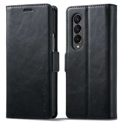LC.IMEEKE for Samsung Galaxy Z Fold4 5G Drop-proof Phone Wallet Case RFID Blocking Stand Double Magnetic Clasps PU Leather + PC Phone Cover - Black