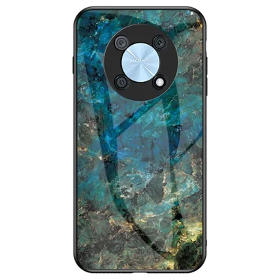 For Huawei Enjoy 50 Pro 4G / nova Y90 4G Fall Resistant Phone Cover Marble Pattern Tempered Glass+PC+TPU Hybrid Case - Emerald Marble