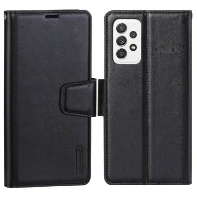 HANMAN Mill Series for Samsung Galaxy A13 4G PU Leather Flip Folio Wallet Case Shockproof TPU Inner Shell Stand Magnetic Cover - Black