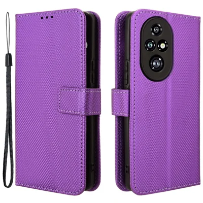For Honor 200 Pro 5G Case Flip Wallet Diamond Texture PU Leather Phone Cover - Purple